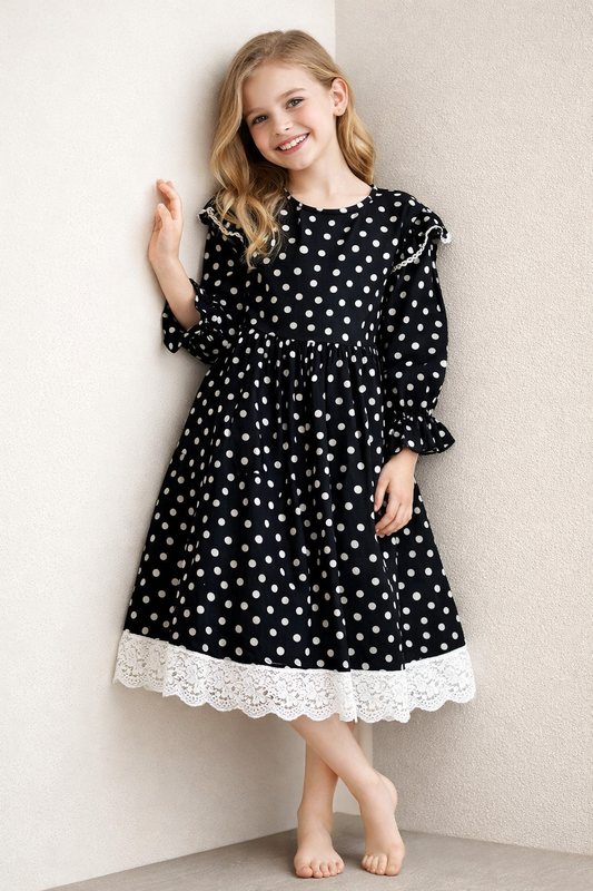Cotton Polka Dots Frock 1119 Black