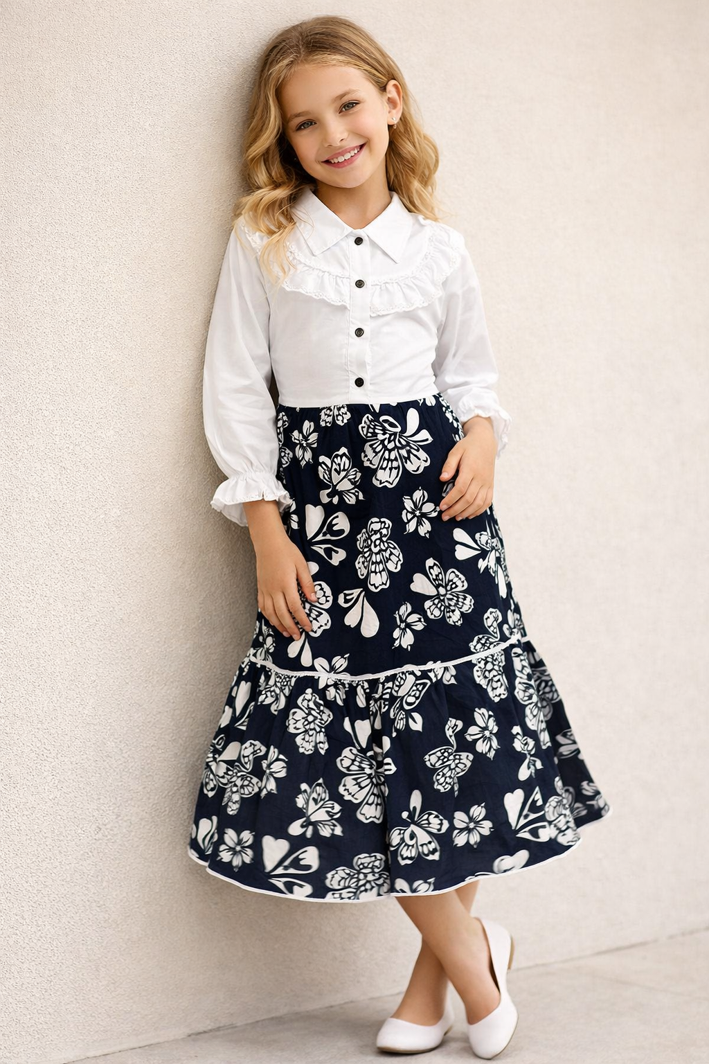 Cotton Printed Frock 1117 Navy Blue