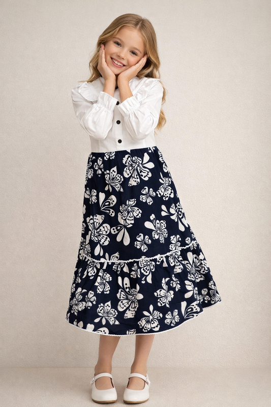 Cotton Printed Frock 1117 Navy Blue