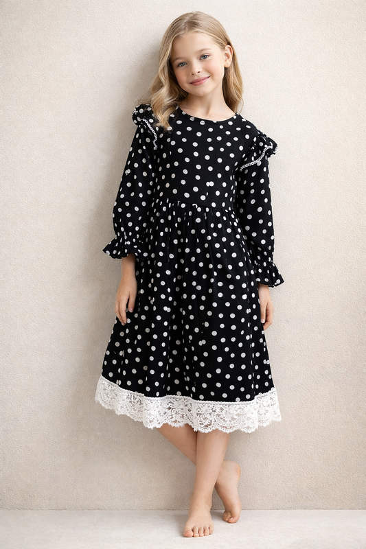 Cotton Polka Dots Frock 1119 Black