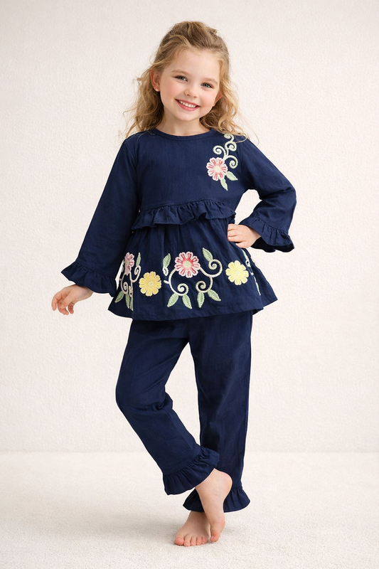 Cotton Embroidery Cord Set 1069 Navy Blue