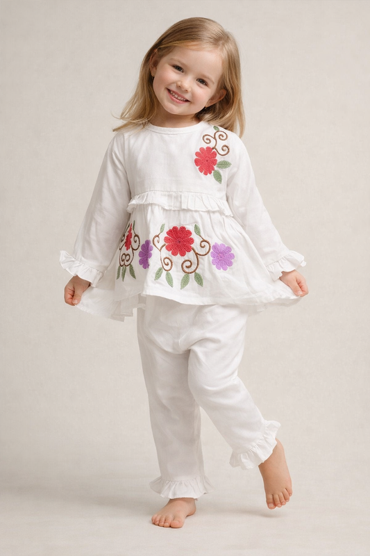 Cotton Embroidery Cord Set 1076 White