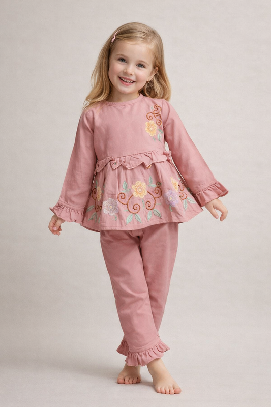 Cotton Embroidery Cord Set 1078 Peach