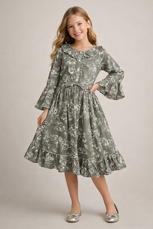 Cotton Printed Frock 1123 Green