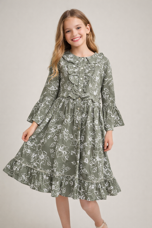 Cotton Printed Frock 1123 Green