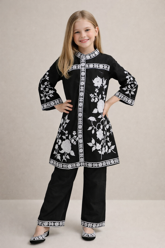 Cotton Embroidery Kurti Set 1340 Black