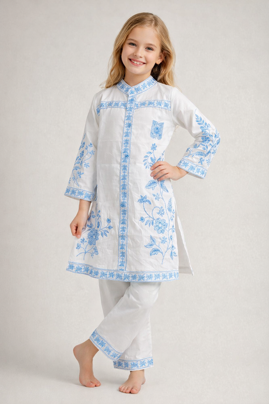 Cotton Embroidery Kurti Set 1342 White