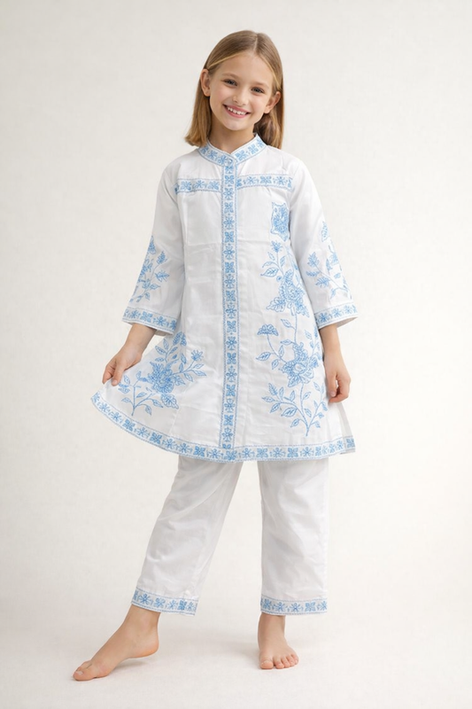 Cotton Embroidery Kurti Set 1342 White