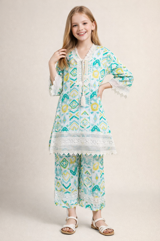 Cotton Printed Kurti Set 1349 Green