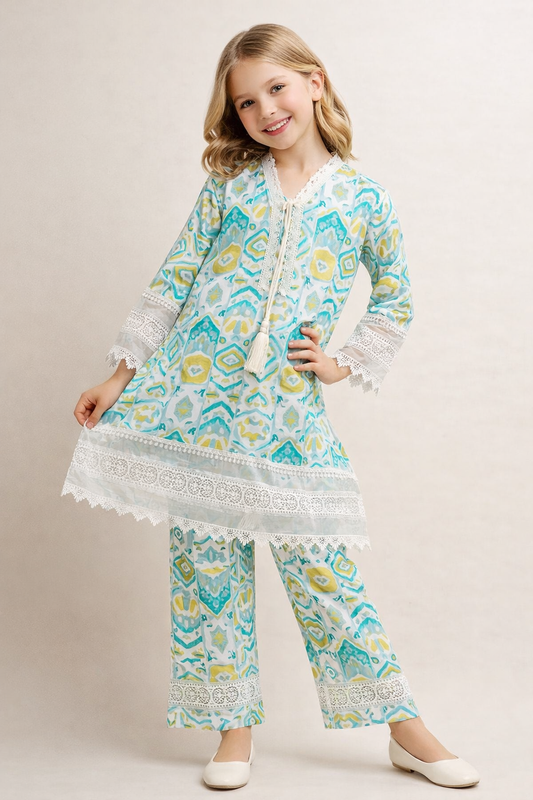 Cotton Printed Kurti Set 1349 Green