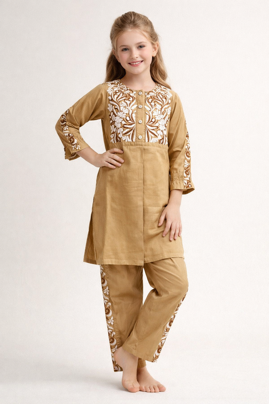 Cotton Printed Kurti Set 1363 Brown