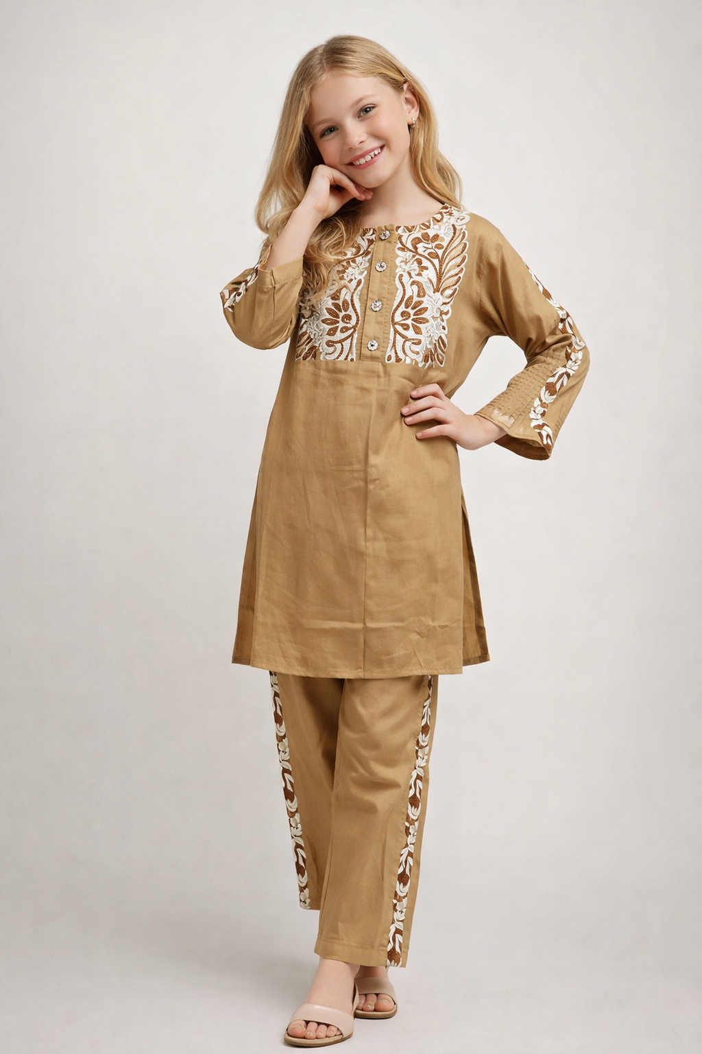 Cotton Printed Kurti Set 1363 Brown