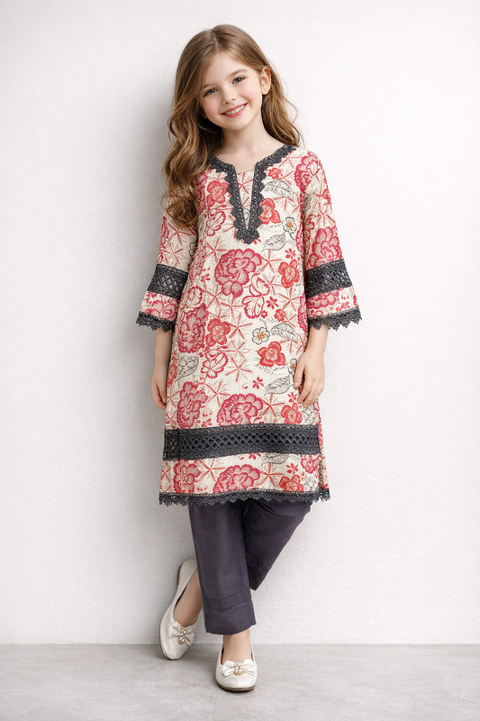 Cotton Printed Kurti Set 1365 Red