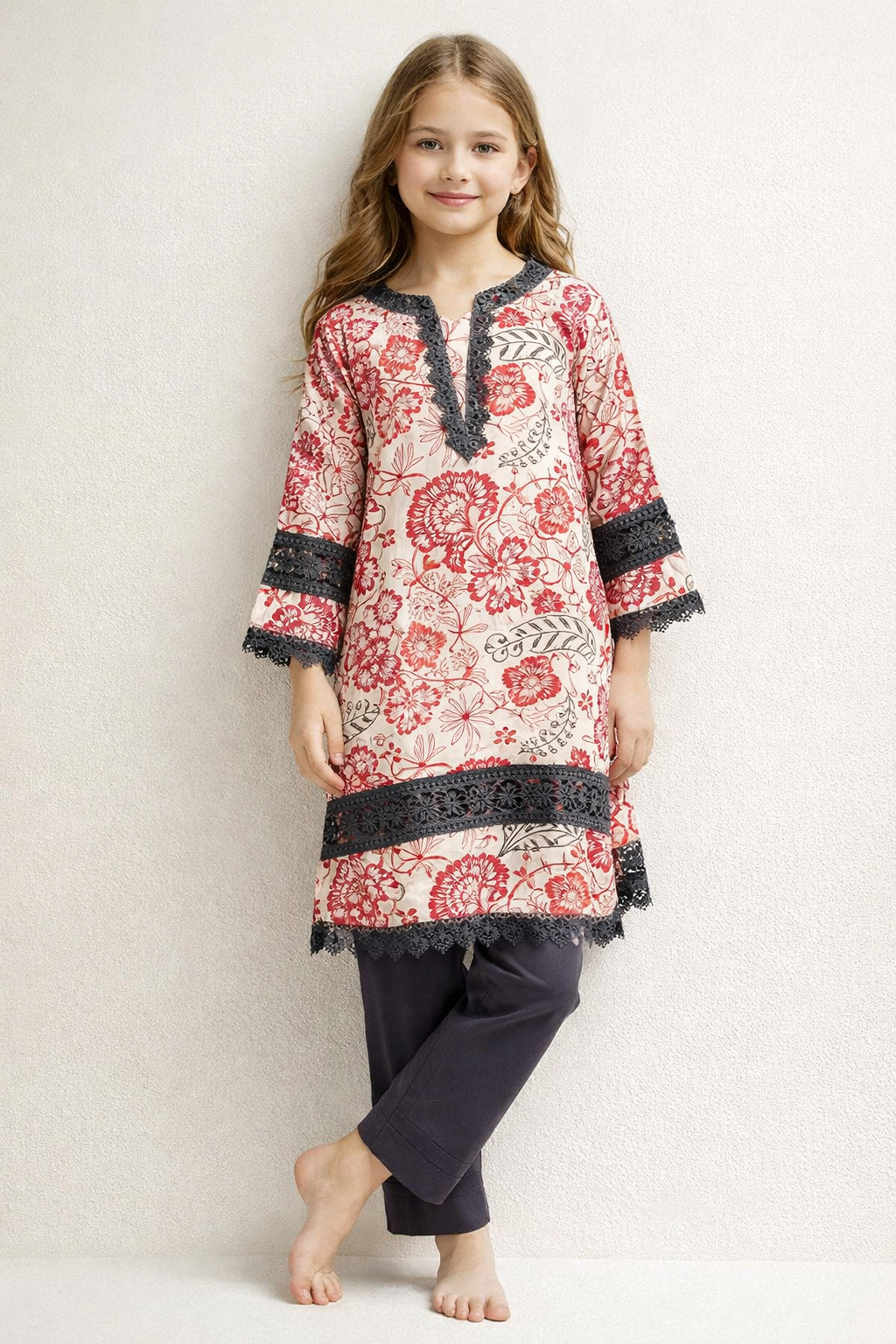 Cotton Printed Kurti Set 1365 Red