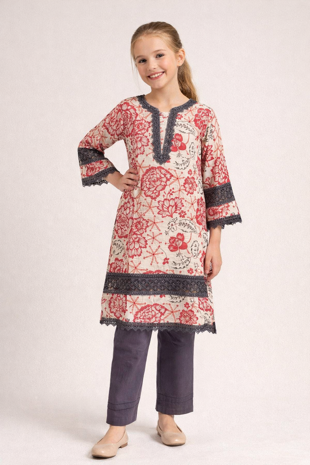 Cotton Printed Kurti Set 1365 Red