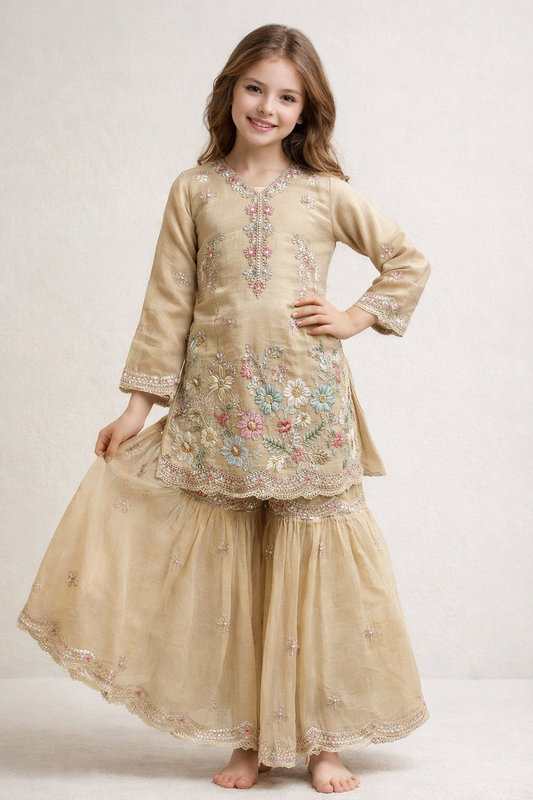 Georgette Embroidery Hand Work Gharara Set 5502 Fone