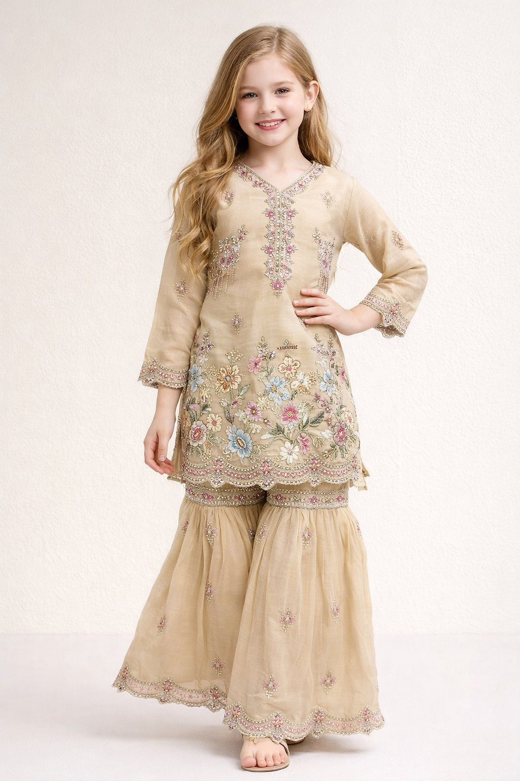 Georgette Embroidery Hand Work Gharara Set 5502 Fone
