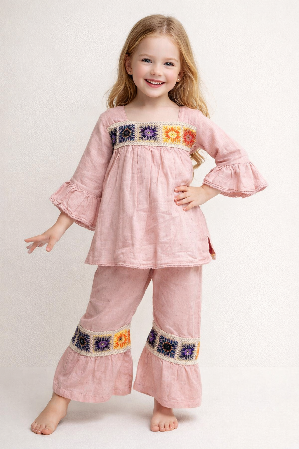 Cotton Bell Bottom Cord Set 1091 Pink