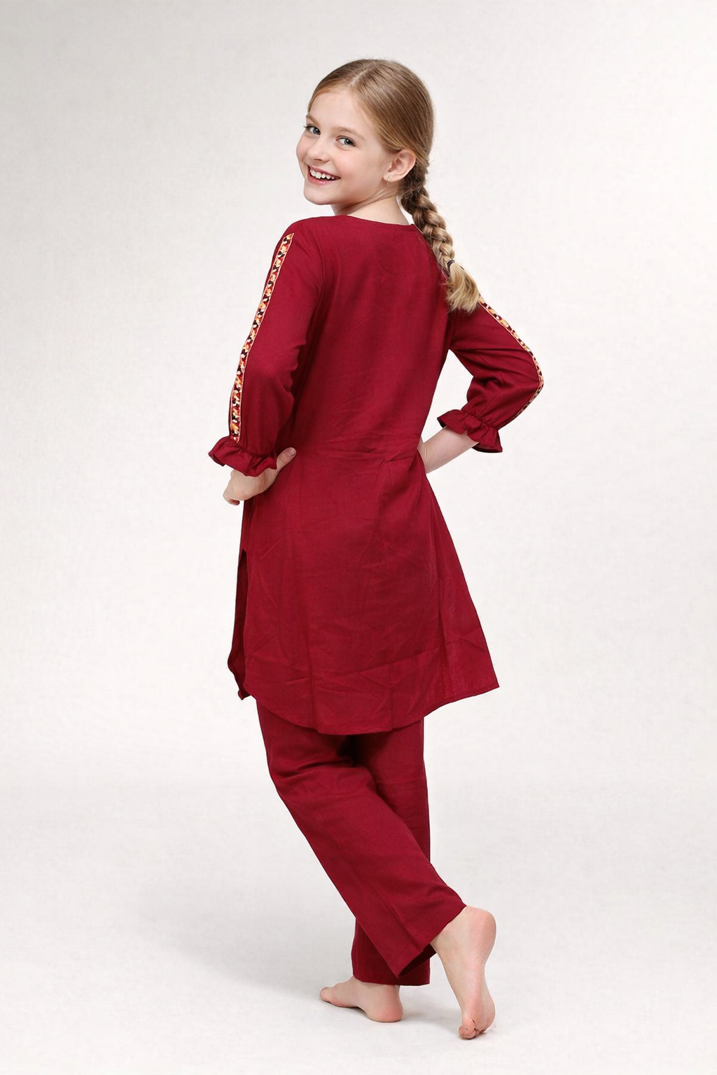 Cotton Embroidery Kurti Set 1371 Maroon