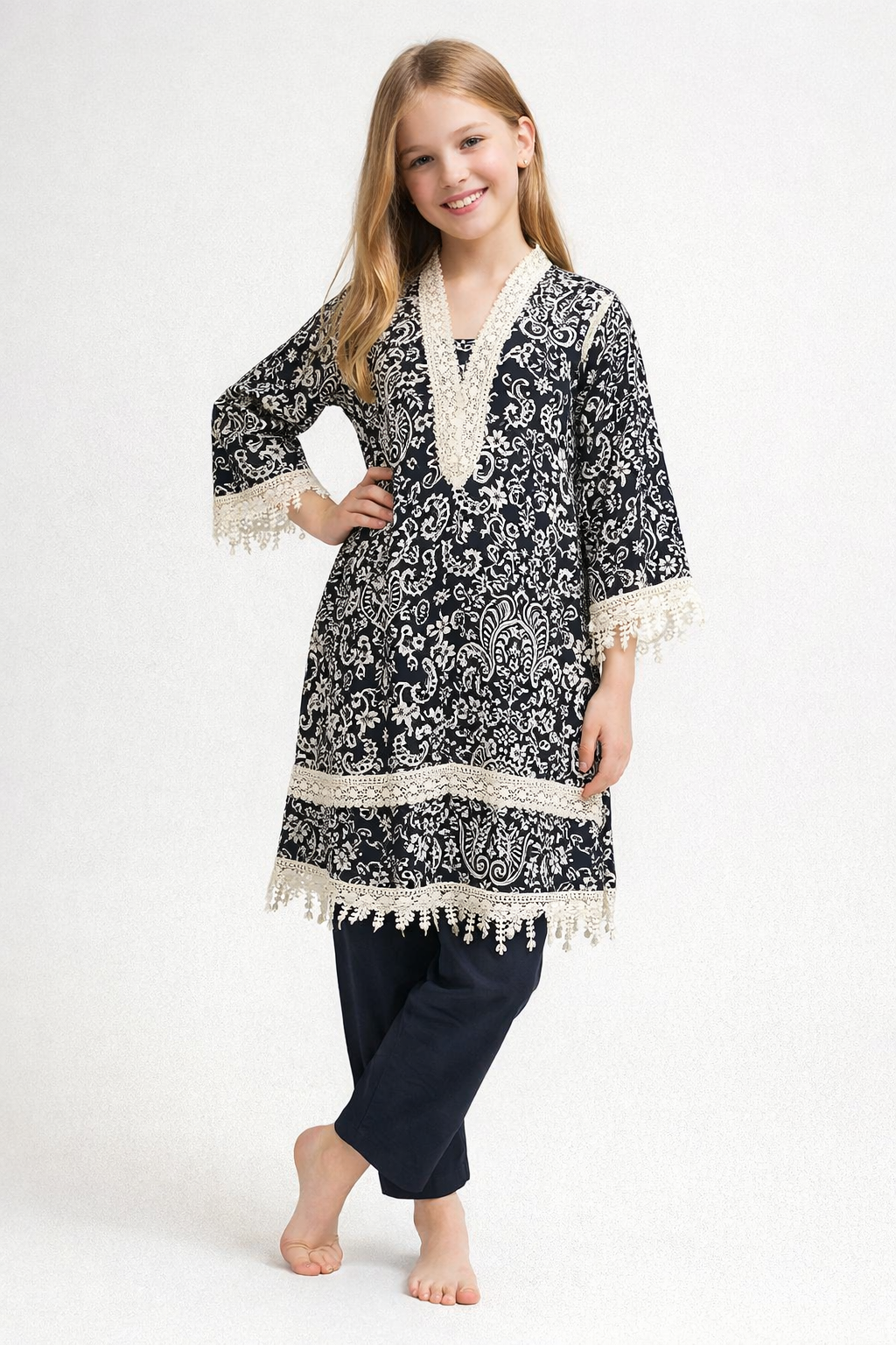 Cotton Printed Kurti Set 1373 Black