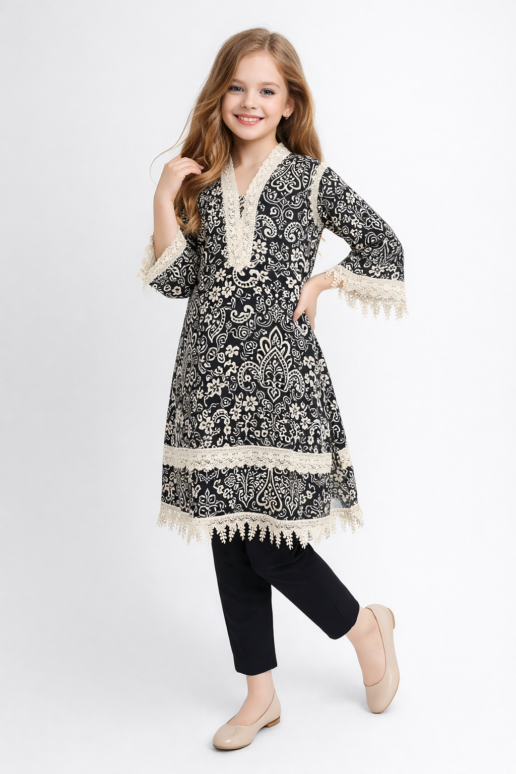 Cotton Printed Kurti Set 1373 Black