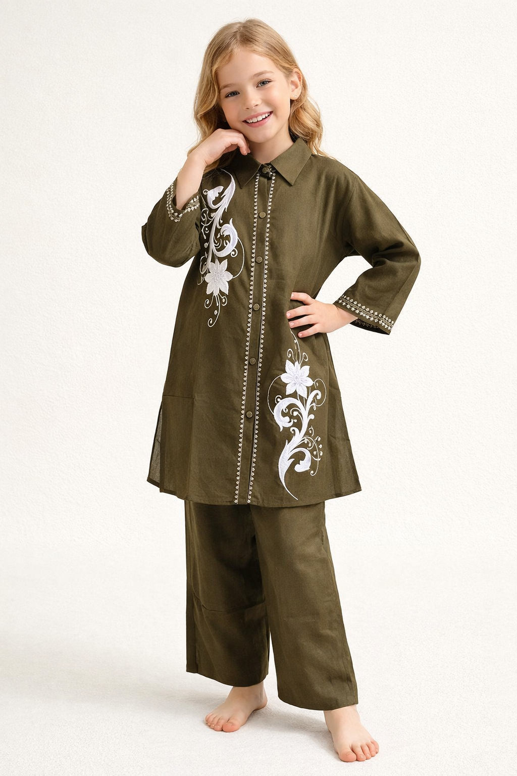 Cotton Embroidery Kurti Set 1377 Green