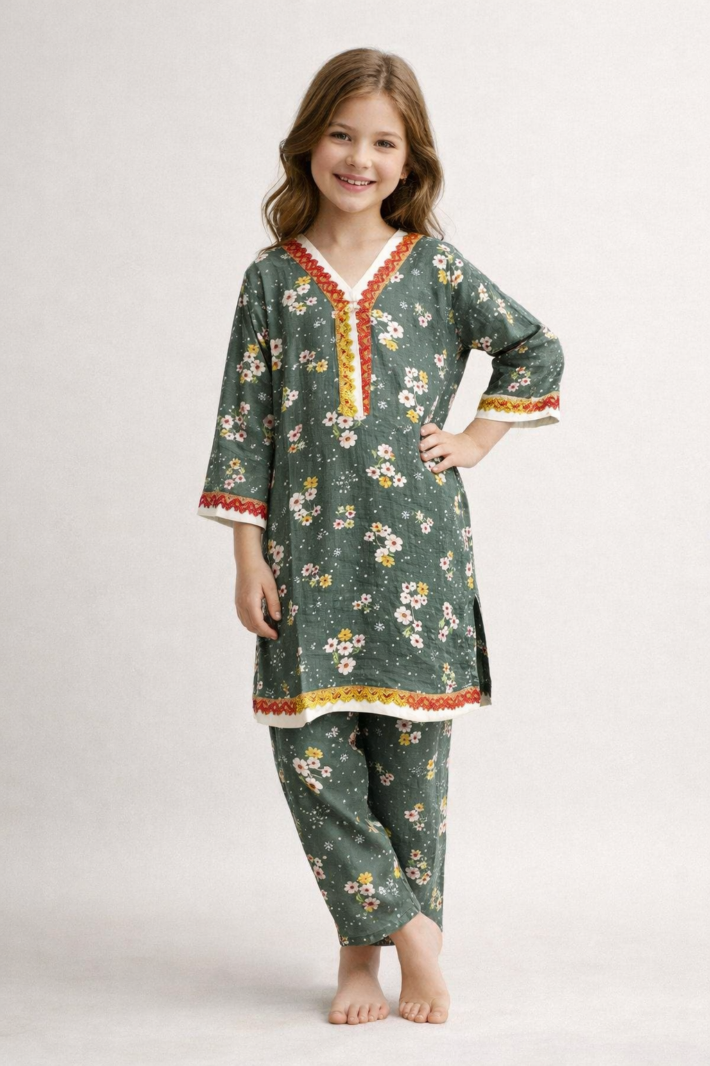 Cotton Printed Kurti Set 1378 Green