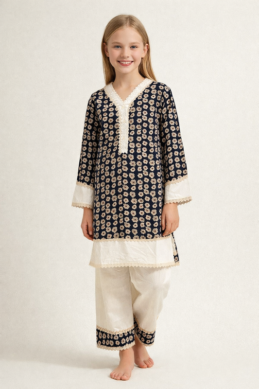 Cotton Printed Kurti Set 1381 Blue