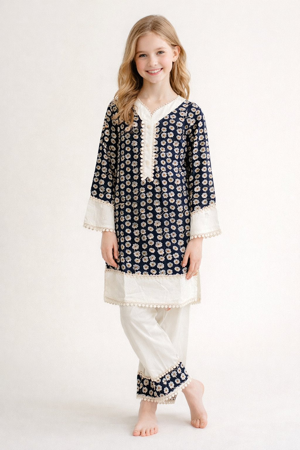 Cotton Printed Kurti Set 1381 Blue