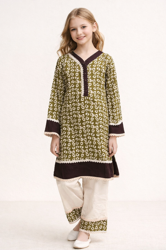 Cotton Printed Kurti Set 1381 Green