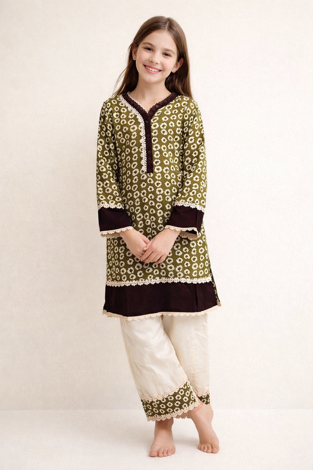 Cotton Printed Kurti Set 1381 Green