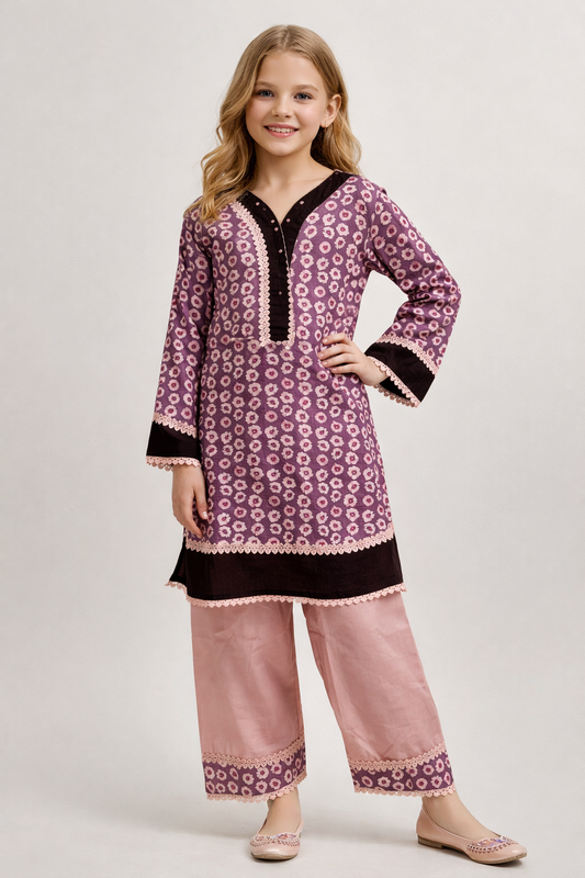 Cotton Printed Kurti Set 1382 Pink