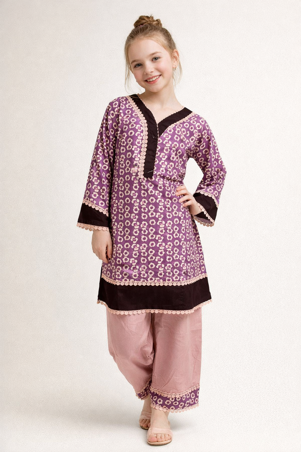 Cotton Printed Kurti Set 1382 Pink