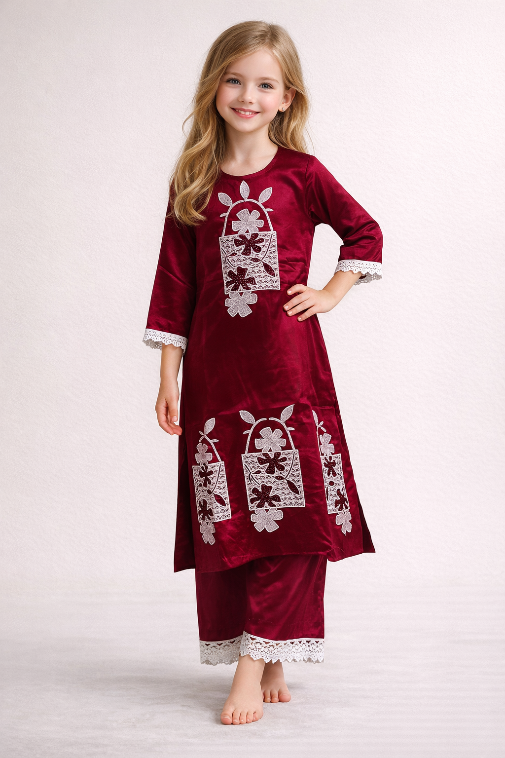 Cotton Embroidery Kurti Set 1391 Red