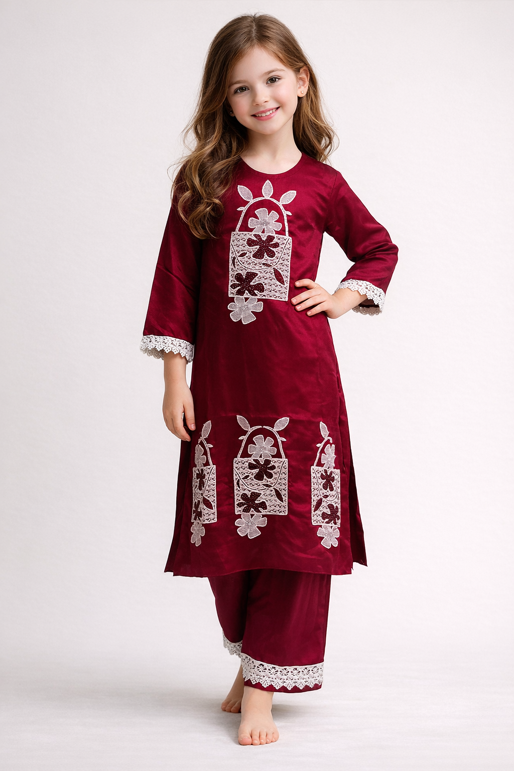 Cotton Embroidery Kurti Set 1391 Red