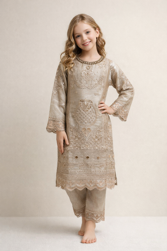 Georgette Kurti Pant Set 1403 Beige
