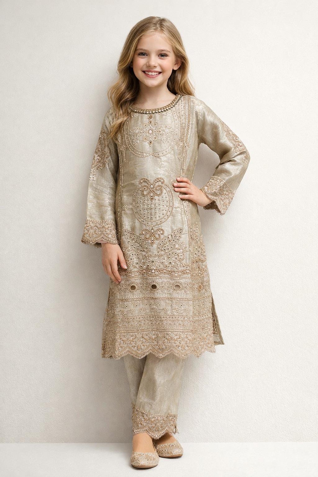 Georgette Kurti Pant Set 1403 Beige