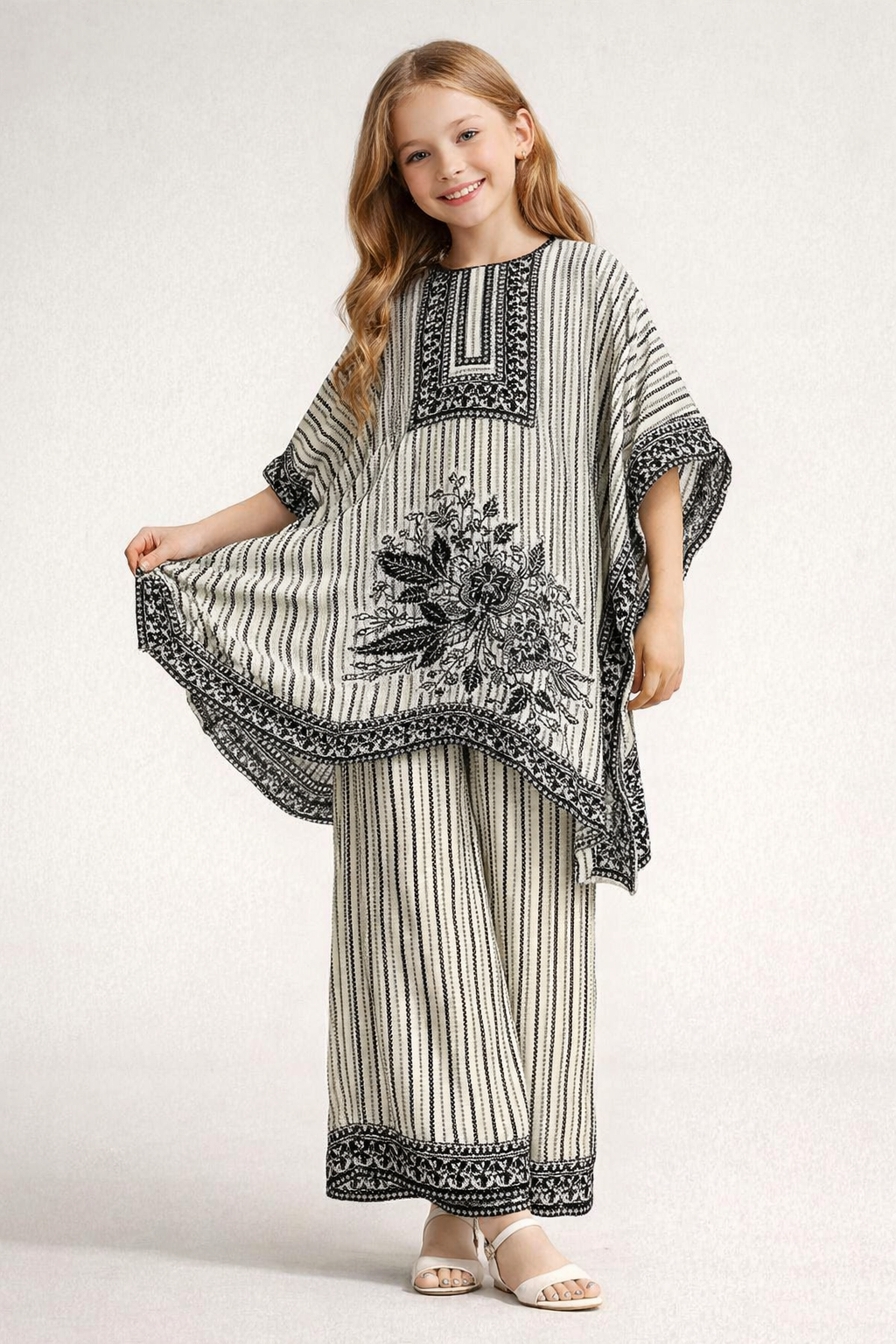 Georgette Printed Kaftan Plazo Set 3844 Black