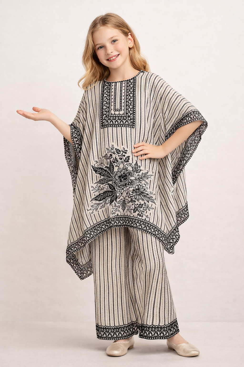 Georgette Printed Kaftan Plazo Set 3844 Black