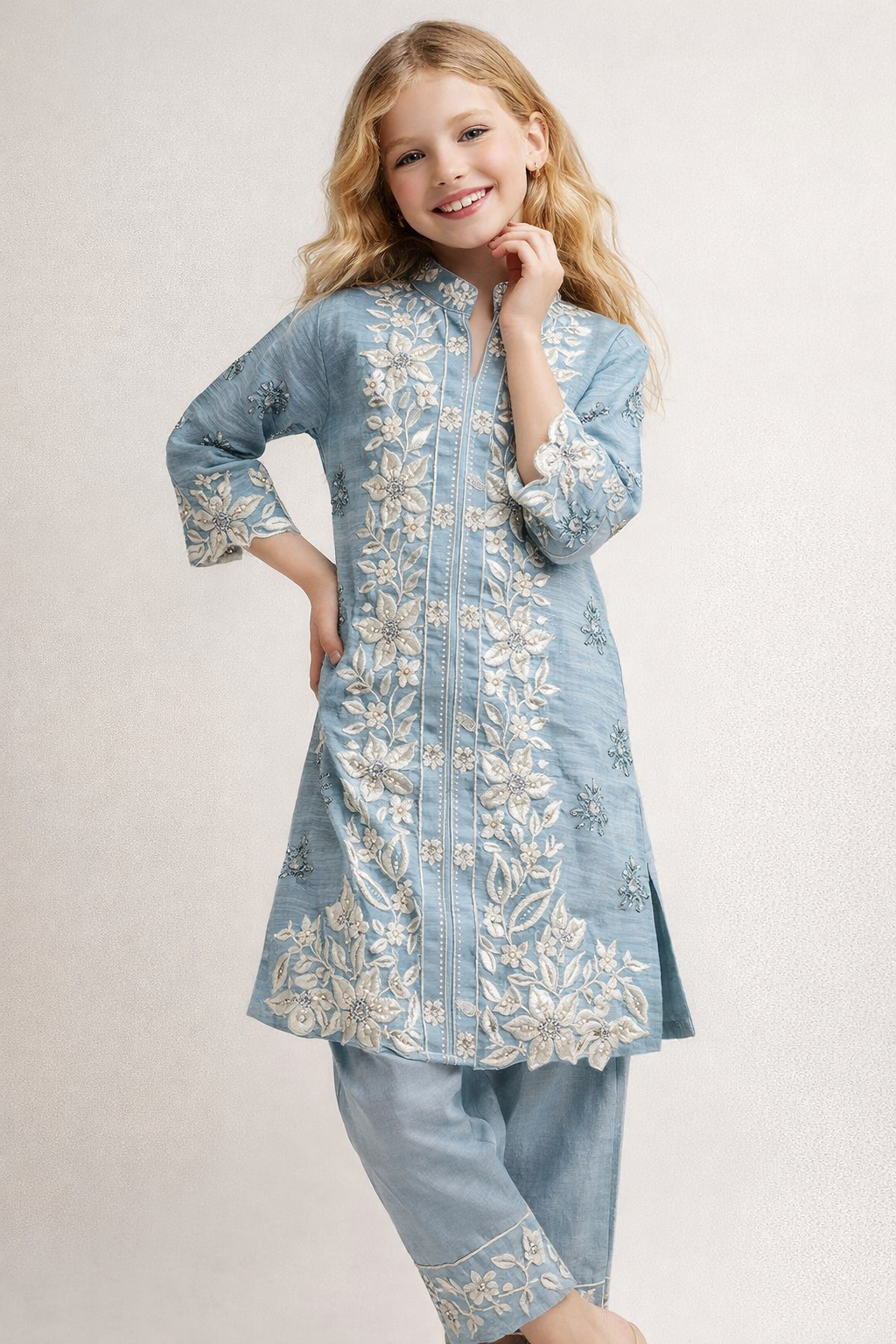 Georgette Hand Work Embroidery Kurti Set 4817 Blue