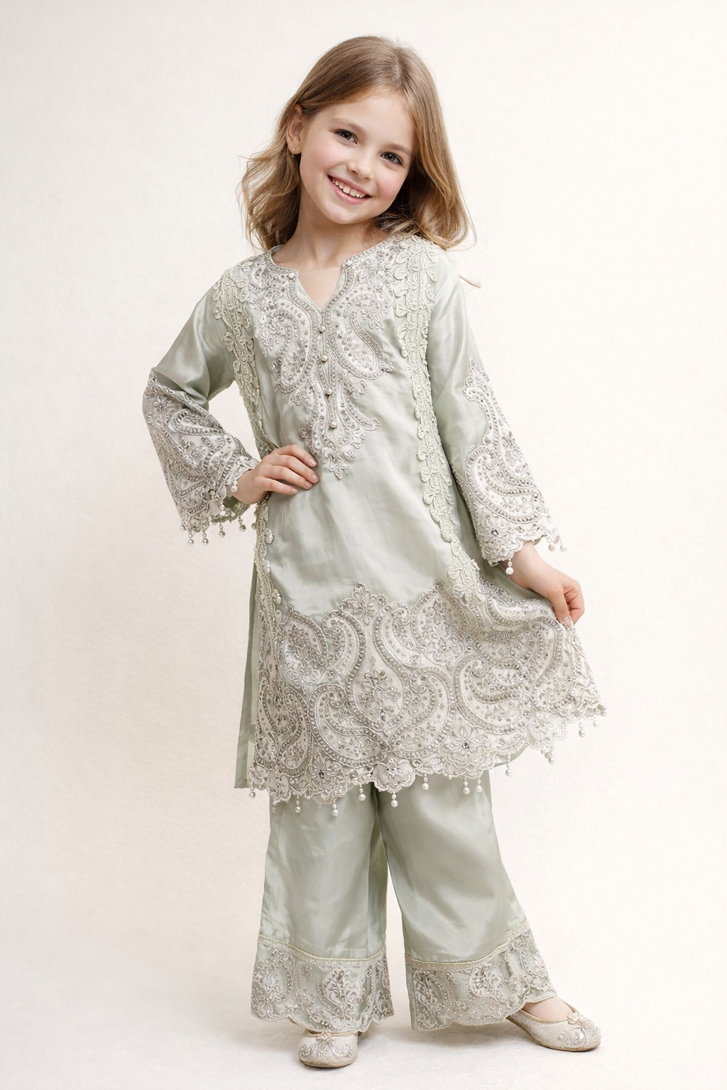 Georgette Hand Work Kurti pant set 1415 Green