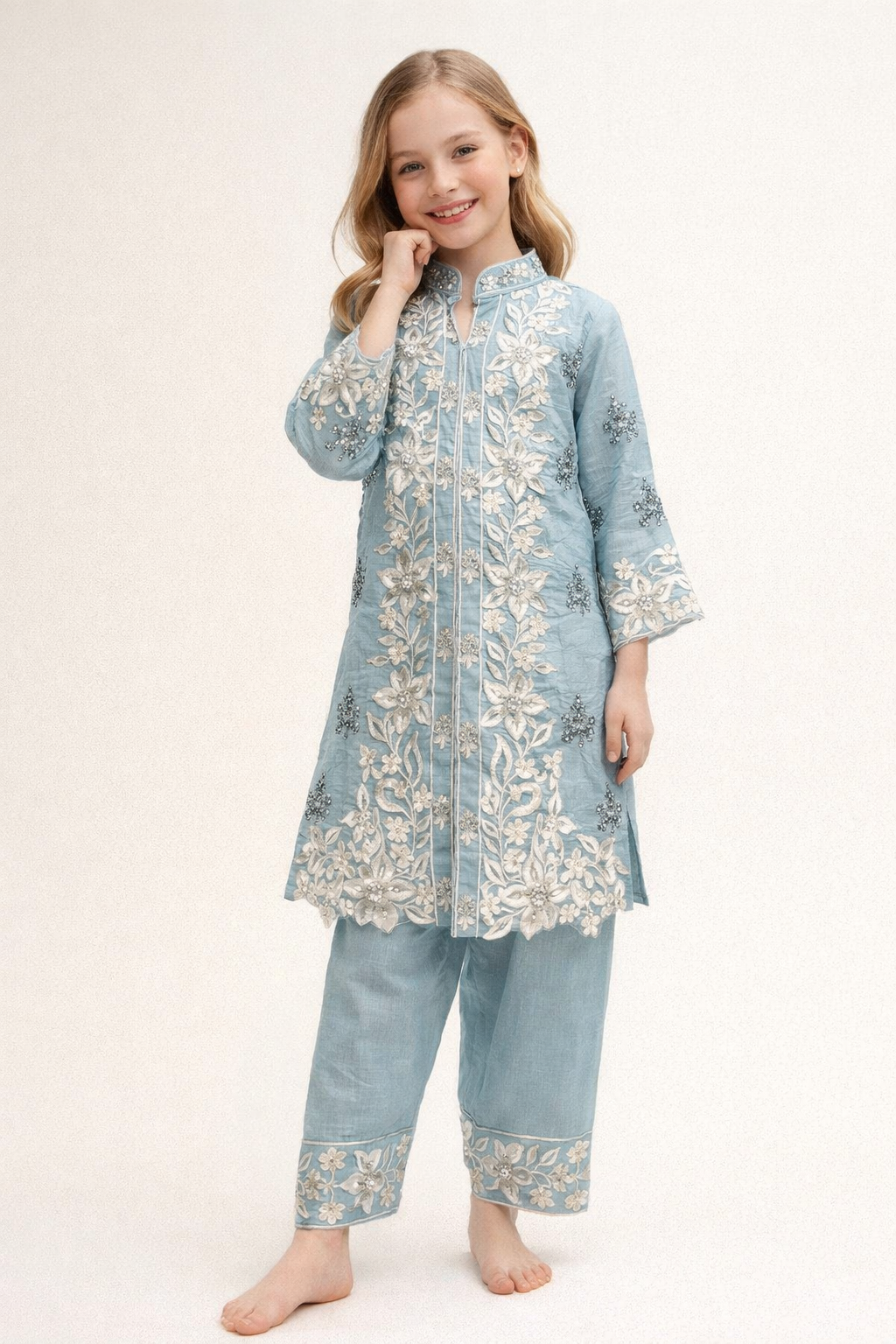 Georgette Hand Work Embroidery Kurti Set 4817 Blue