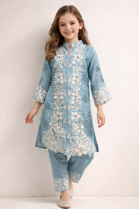Georgette Hand Work Embroidery Kurti Set 4817 Blue