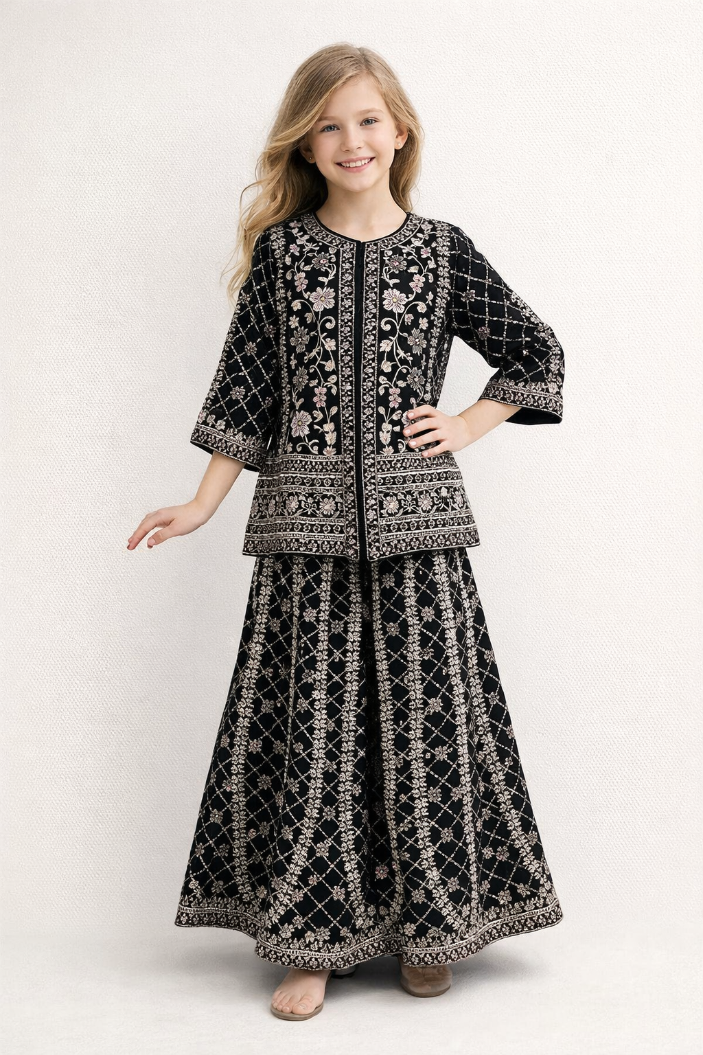 Georgette Short Kurti Plazo Set 4590 Black