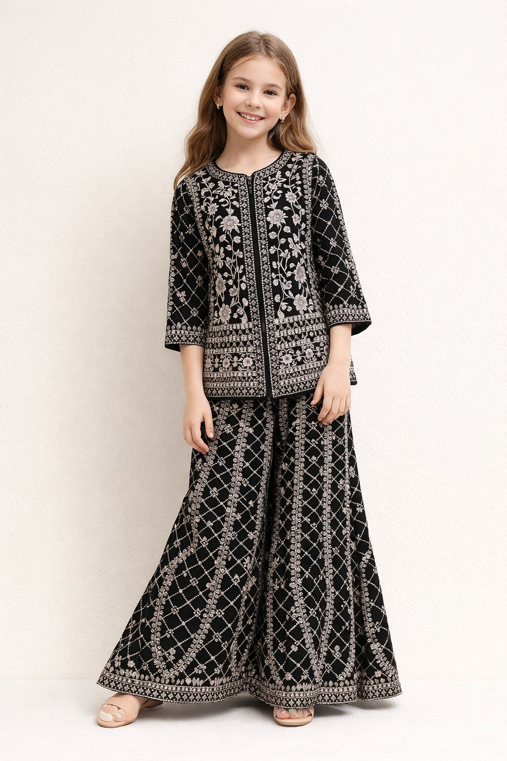 Georgette Short Kurti Plazo Set 4590 Black
