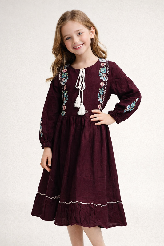 Cotton Embroidery Frock 1127 Wine