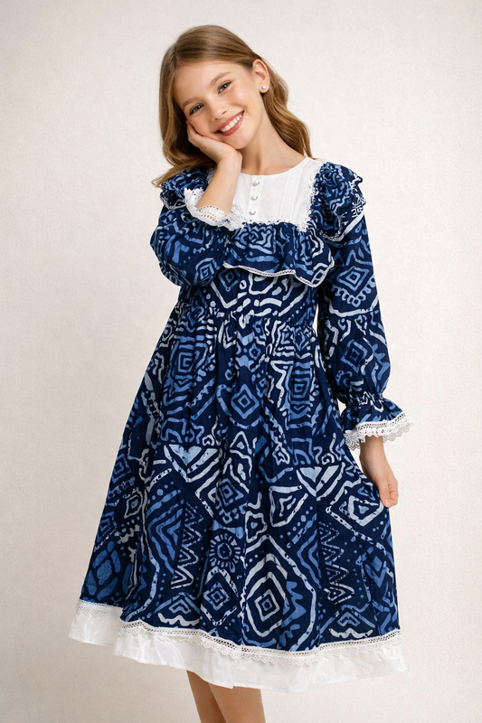 Cotton Printed Frock 1128 Blue