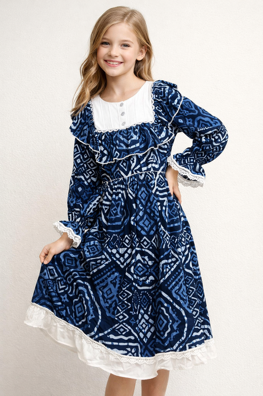 Cotton Printed Frock 1128 Blue