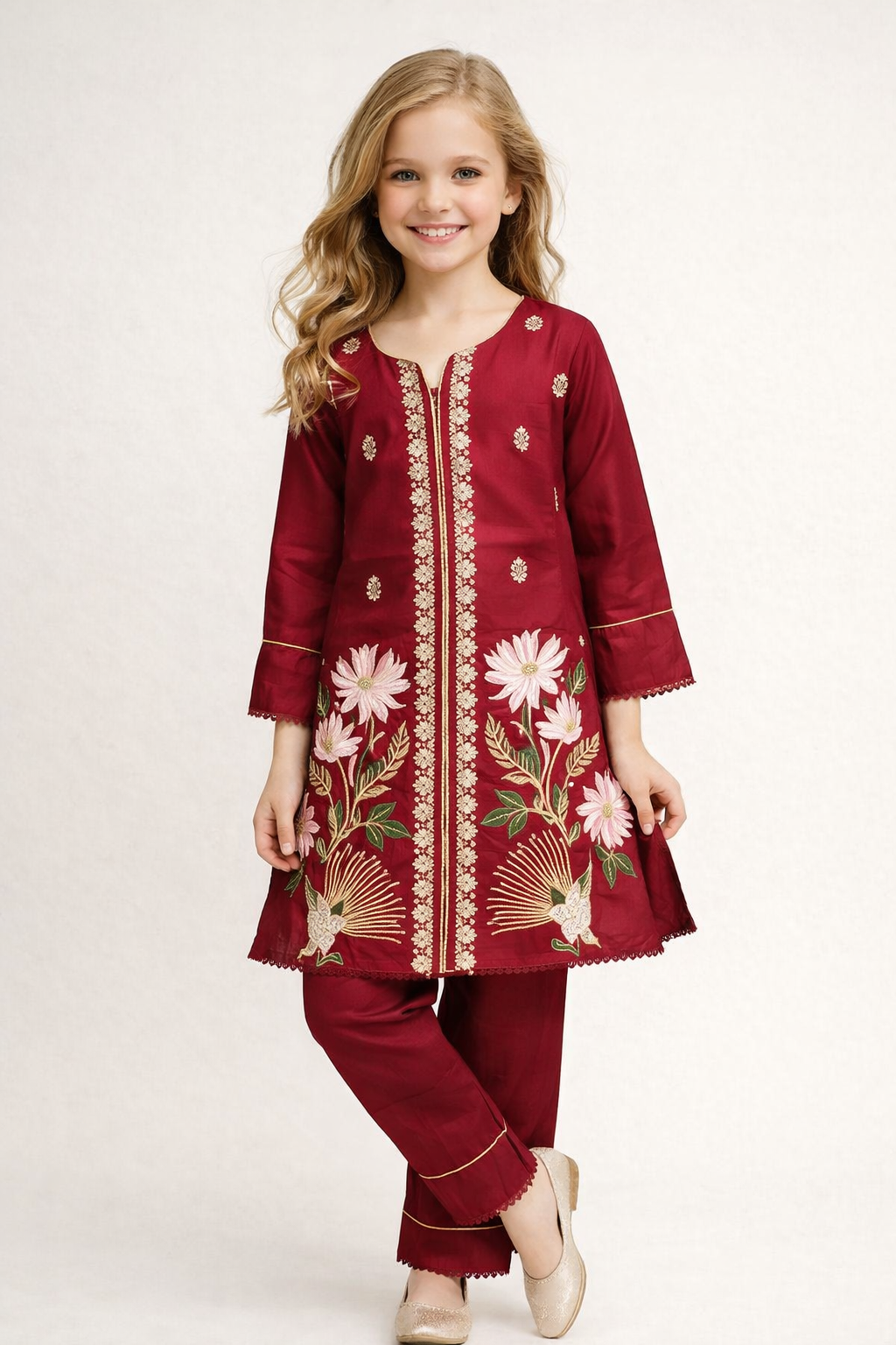 Cotton Embroidery Kurti Set 1397 Red