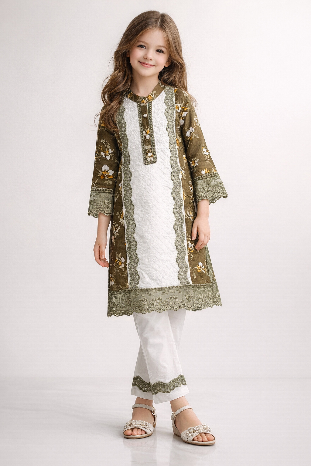 Cotton Embroidery Kurti set 1399 Green